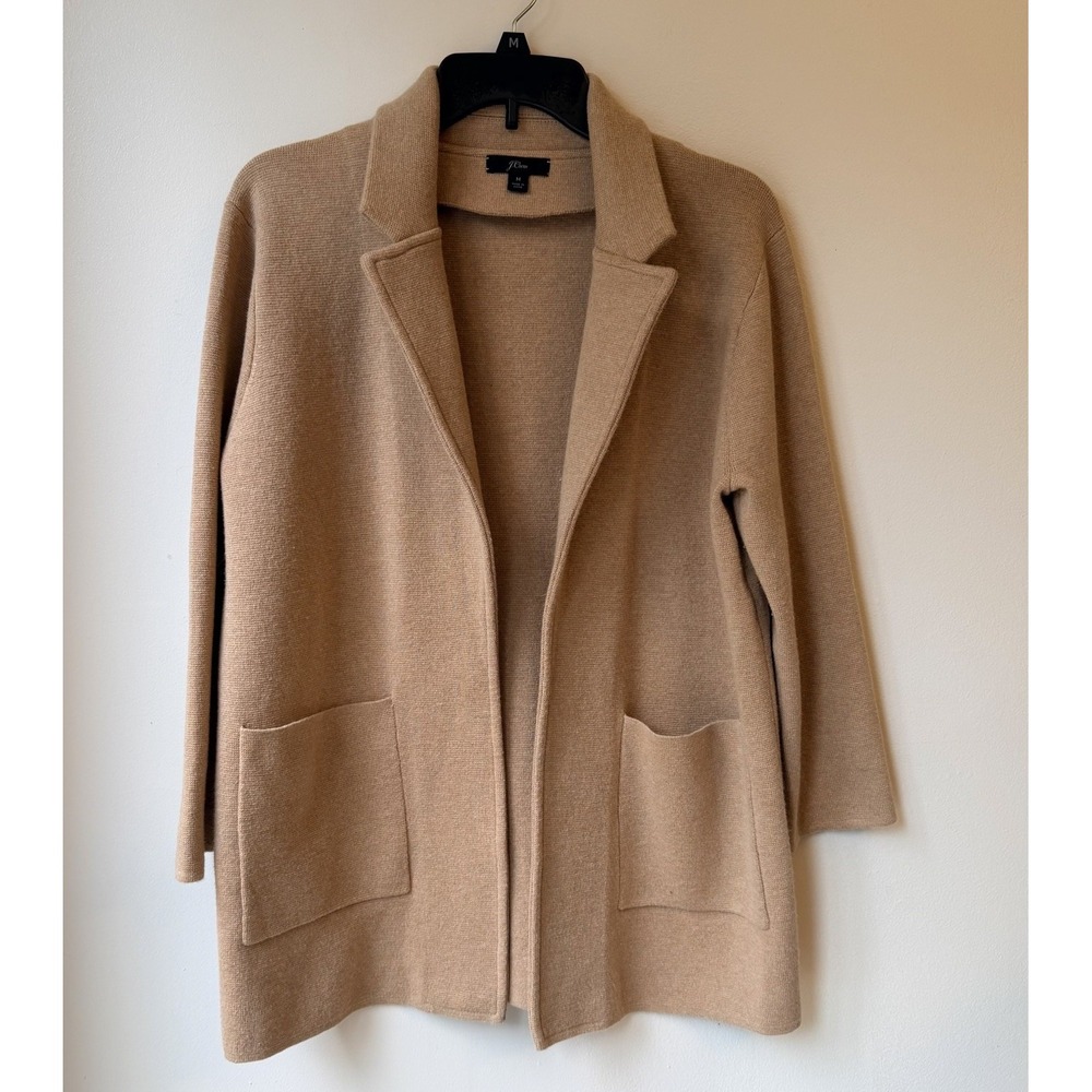 Sophie J Crew Merino Wool Sweater Blazer Cardigan Medium Camel Pockets Classic